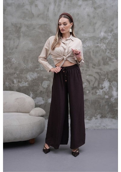 Rawea Kadın Modal Kumaş Etek Pantolon - Oversize & Geniş Paça Kahverengi
