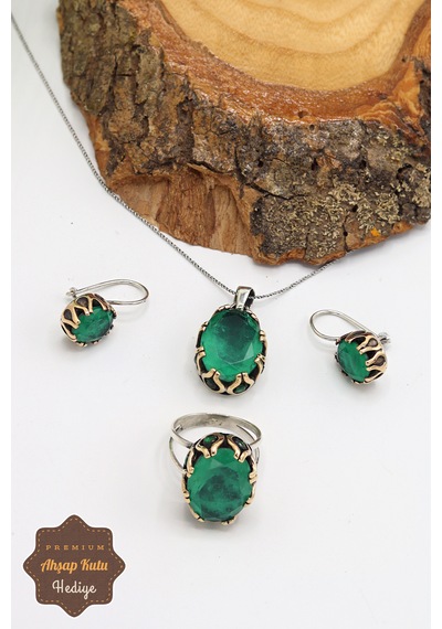 Midyat Nurtaş Gümüş Paraiba Taşlı El İşçiliği Otantik Gümüş Üçlü Set 201023381