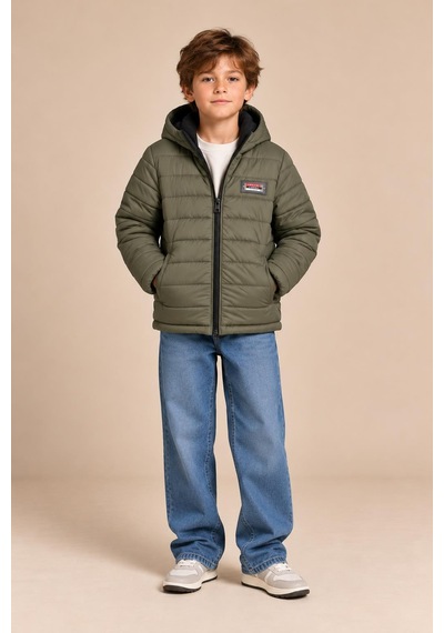 Alexandergardi Puffer Kapüşonlu Unisex Çocuk Şişme Mont Haki