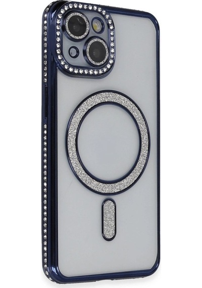 Apple Uyumlu   iPhone 13 Kılıf Joke Simli Magneticsafe Kılıf - Lacivert