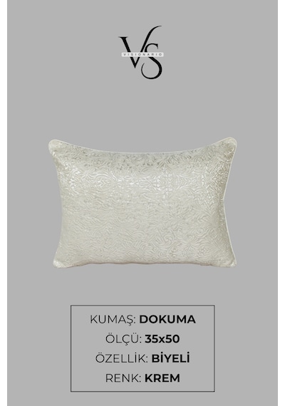 Kırlent Kılıfı Desenli Jakarlı Dokuma Kumaş 2'li 45x45 Ve 35x50 Çift Taraflı Biyeli Krem