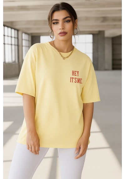 Hey It's Me Baskılı Oversize T-shirt Çok Renkli