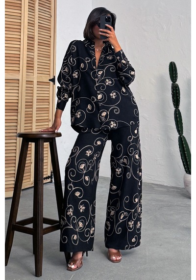 Verymoda Nakışlı Pantolon F1900 Siyah Desen 2