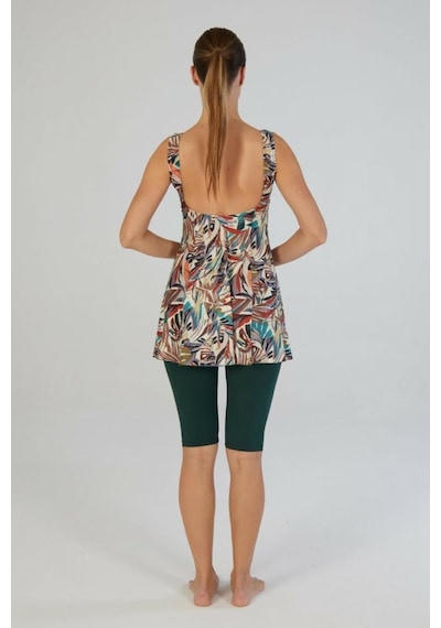 Estiva 26609 Leafy Desenli Askılı Taytlı Elbise Mayo Siyah