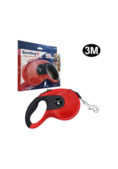 Eurodog Otomatik Tasma Yumuşak Doku Krmz Siyah 3m Siyah