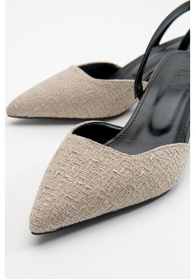 Luvishoes Over Bej Siyah Kadın Topuklu Ayakkabı Bej