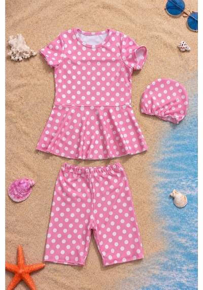 Esila Kids Kız Çocuk Puantiyeli Etekli Mayo Takımı Pembe
