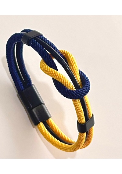 Çift Renkli El Yapımı Taraftar Bilekliği Makrome-%100 Deri Kombin Unisex Bileklik Net 21 Cm Sarı - Lacivert