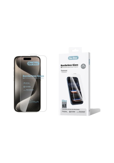 İphone 15 Pro Max Uyumlu Go Des Borderless Temperli Cam Ekran Koruyucu Şeffaf