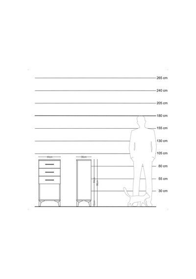 Arges Komodin 3 Çekmeceli 44x30x96 Çam-aytaşı Çam