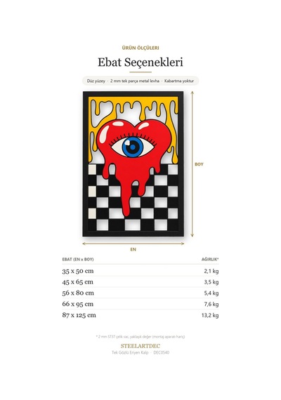 Tek Gözlü Eriyen Kalp Metal Tablo 45x65 Cm Çok Renkli