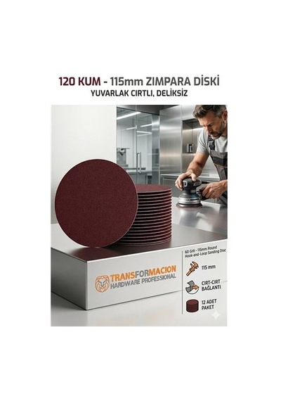 12 Adet 120 Kum Yuvarlak Cırtlı Zımpara Diski 115 Mm Deliksiz Zımpara Kağıdı 723217