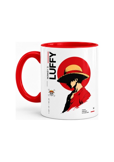 One Piece Luffy Baskılı Seramik Anime Hediye Kupa Bardak Kırmızı