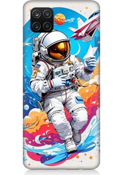 Samsung Galaxy A12 Uyumlu Astranot Ve Uzay Aracı Desenli Silikon Kılıf
