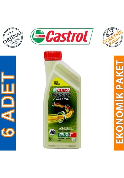 Castrol PoWer 1 Racing 10W-50 4t 1 L Motosiklet Yağı (6 Adet)