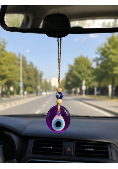 Nazar Boncuğu Dikiz Aynası Süsü Mor Renkli 4 Cm Duvar Süsü El Yapımı Cam Kapı Süsü