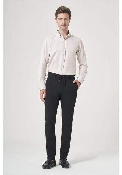İmza Siyah Yan Cep Kendinden Desenli Gofreli Jogger Slim Fit Esnek Pantolon 1003260177