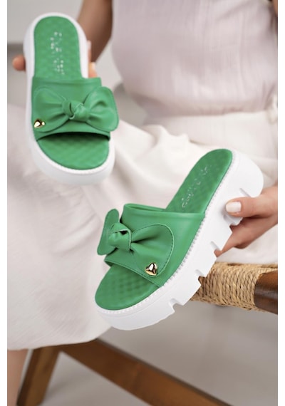 Nesil Shoes Dvm 6600 Yeşil Masaj Tabanlı Kadın Terlik-Yeşil