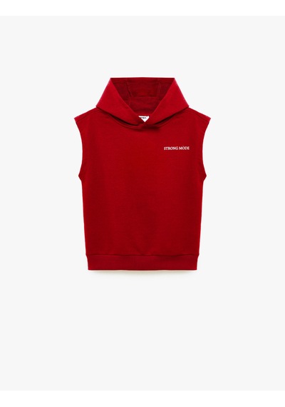 Koton Üç İplik Baskılı Oversize Kapşonlu Kolsuz Sweatshirt Kırmızı 7wkb30005tk