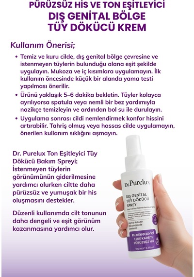Leke Karşıtı Hassas Bölgelere Uygun Tüy Dökücü Sprey I Pürüzsüz & Cilt Tonu Eşitlemeye Yardımcı100ml