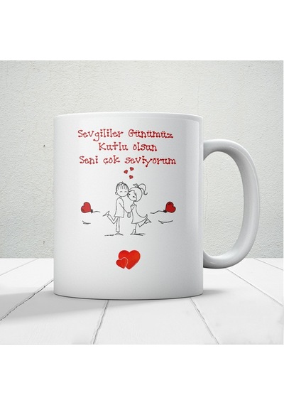 Sevgililer Günümüz Kutlu Olsun Baskılı Kupa Bardak Mod11 Beyaz