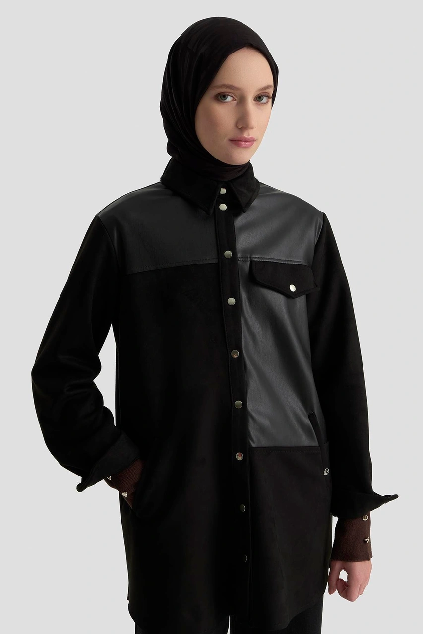 Armine Trend Cep Detaylı Gömlek Yakalı Çıtçıtlı Tunik Siyah 25kt418 Siyah