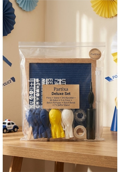 Polis Temalı Doğum Günü Süsleme Deluxe Set Koyu Mavi Keçe Yazı Panosu Standlı Balon Zincirli 7li Şeffaf Balon Standlı Set Çocuk Polis Temalı Doğum Günü Süsleme Deluxe Set Koyu Mavi Keçe Yazı Panosu Standlı Balon Zincirli 7li Şeffaf Balon Standlı Set Çocuk