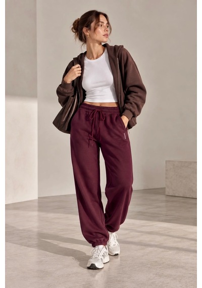 Bb Butik Basic Dökümlü Modal Kumaş Lastikli Bel Rahat Kesim Jogger Pantolon Zg3535 Bordo