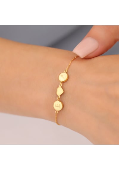 925 Ayar Gümüş Kişiye Özel Pullu Harf Bileklik - Cb00133 Altın