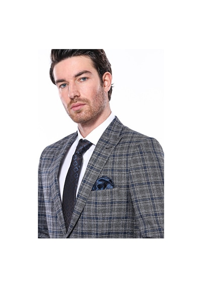 Wessi Ekose Slim Fit Lacivert Erkek Ceket 001