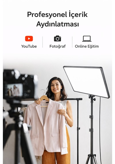 Kare Soft Işık Profosyonel Led Panel Makeup Fotoğraf Video Çekim Işığı Güçlendirilmiş Tripod 2.10 Cm Siyah