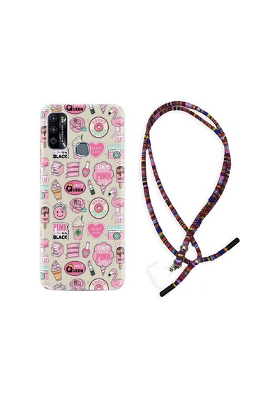 Infinix Hot 9 Play Kılıf Rasta Boyun Askılı Donut Flamingo 1415