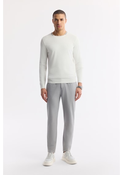 Avva Erkek Ekru Bisiklet Yaka Dokulu Rayon Tüylenmeyen Regular Fit Triko Kazak A51y5156