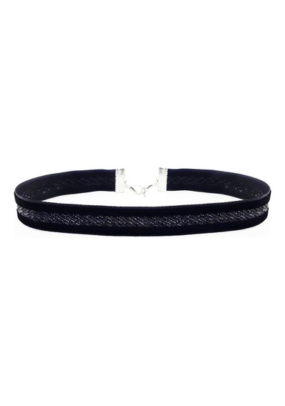 Simli Siyah Kadın Choker Gümüş