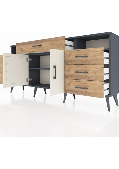 Arges Konsol 4 Raflı 7 Çekmeceli 2 Kapaklı 176x30x83 Antrasit-aytaşı/çam Aytaşı/çam Arges Konsol 4 Raflı 7 Çekmeceli 2 Kapaklı 176x30x83 Antrasit-aytaşı/çam Aytaşı/çam