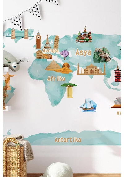 Dünya Haritası Sticker Seti Eğitici Sticker Seti Tamamı Özel Kesimli Dünya Haritası Diğer