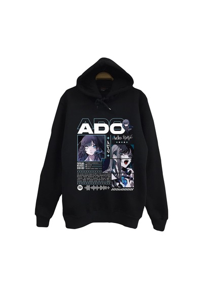 Ado Japon - K-pop - Rock - Müzik Baskılı Unisex %100 Pamuk Kapüşonlu Siyah Sweatshirt Siyah