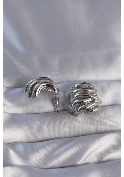 Pirinç Gümüş Renk Tırtıklı Bombe Model Küpe 5886 - Hs08373152-1132 Çok Renkli Çok Renkli