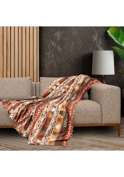 Latuda Concept Softmicro Boho Etnik Desenli Mikrofiber Koltuk Örtüsü Ve Şalı, Kaymaz Toprak180x220 Cm Genel