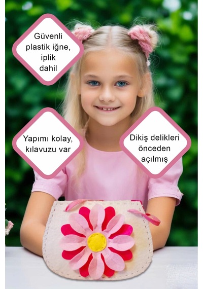 Keçe Dikiş Seti , Çiçekli Keçe Çanta, Kendin Yap Çocuk Çantası