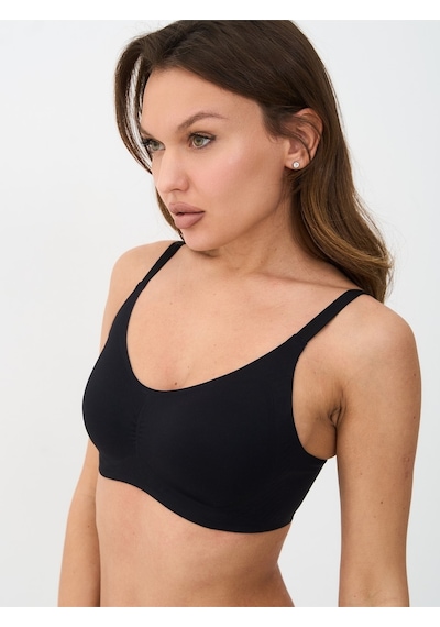 Alya Underwear Kadın Dikişsiz Sütyen Çıkarılabilir Yuvarlak Kaplı Lazer Kesim Görünmez Sütyen Siyah
