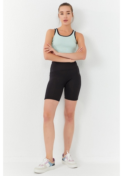 Tommy Life Su Yeşili Basic Sıfır Kol Dar Kalıp U Yaka Kadın Crop Top Atlet - 97162 Su Yeşili