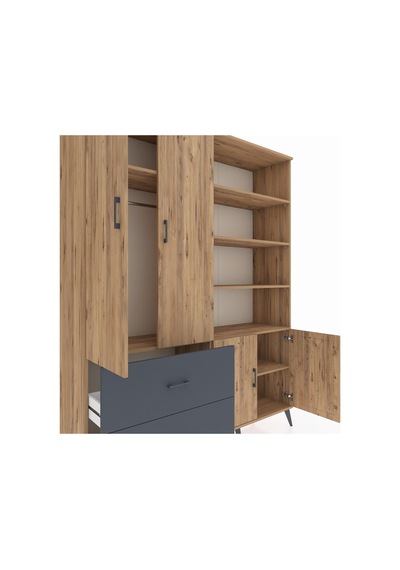 Hyperion Gardrop 7 Raflı 2 Çekmeceli Tek Askılı 176x44x221 Çam-çam/antrasit Beyaz Hyperion Gardrop 7 Raflı 2 Çekmeceli Tek Askılı 176x44x221 Çam-çam/antrasit Beyaz