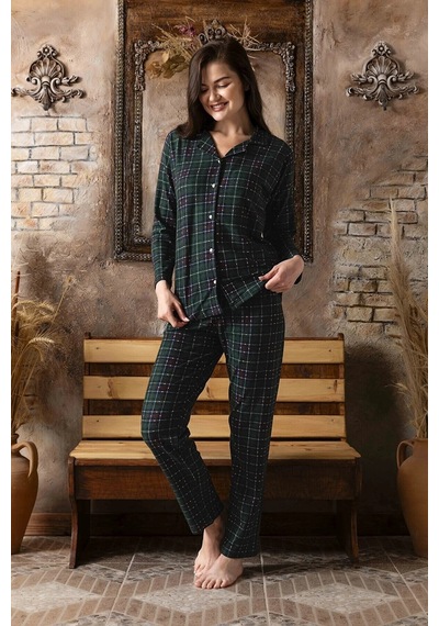 Sude P-200-109 Süet Gömlek Ekose Kadın Pijama Takımı Çok Renkli