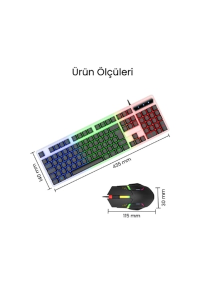 Kablolu Işıklı Gaming Standart Türkçe Q Klavye Ve Mouse Seti