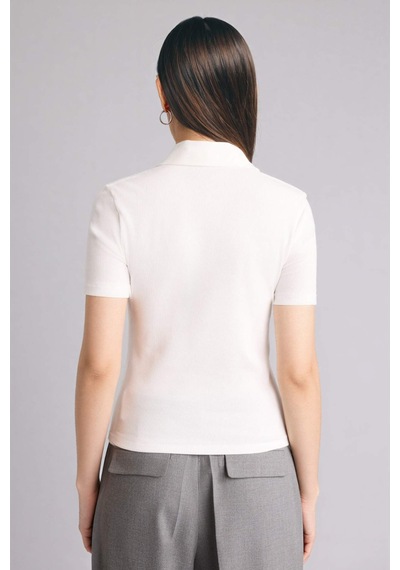 Defacto - Slim Fit Dar Kesim Fitilli Kaşkorse Kısa Kollu Polo Beyaz Tişört C6249AX24SP Beyaz