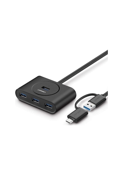 Ugreen 40850 Usb A/Usb C To 4 Port Usb 3.0 Hub Çoklayıcı Siyah 1M