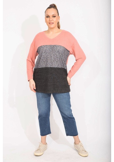 Şans Kadın Renkli Rahat Kesim Yumoş Kumaş Renk ve Desen Kombinli Sweatshirt 65n35489-renkli Çok Renkli