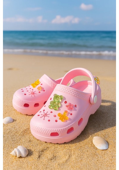 N Moda Jelibonlu Boncuklu Kız Çocuk Sandalet-terlik Pembe
