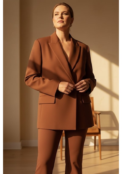 Hanezza Çift Düğmeli Blazer Ceket Plus Size Kiremit - 789093682 Kiremit
